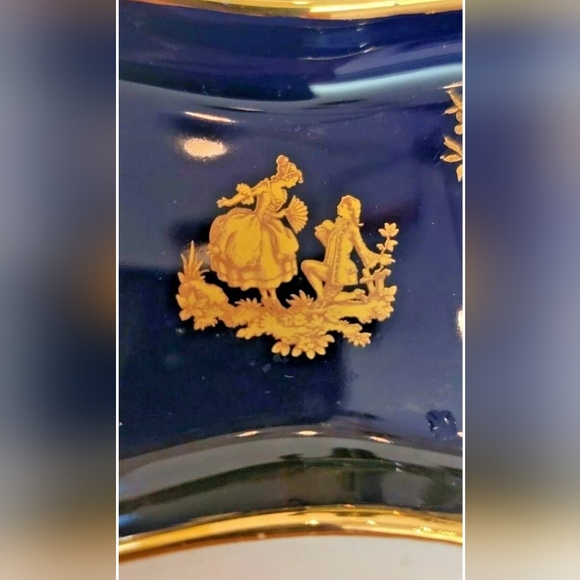 Limoges Castel France Courting Couple Minature Dish Cobalt & 22K Gold Trim - Picture 4 of 8